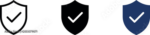 Tableau sur toile Editable Outline and solid color sheild tick icon set, vector of verified, insur