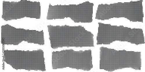 A collection of torn gray paper pieces on a transparent background
