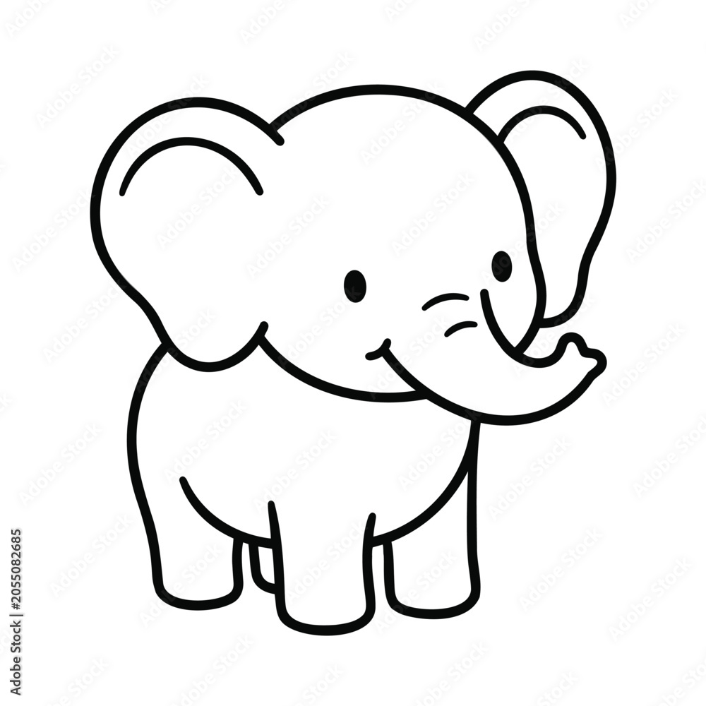 Fototapeta premium Cute little elephant cartoon drawing character isolated on a simple white background sketch
