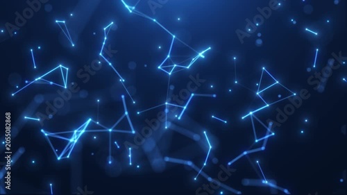 Glowing blue connected nodes form an abstract digital network, visualizing data flow, communication, and futuristic technology systems.