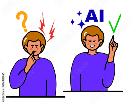 Chat bot robot speech internet. AI service saved the problem. Man Asks question to AI. Artificial intelligence assistance. Digital conversation. Vector