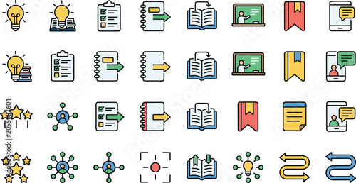 Obraz na plátně Online education and e-learning training icons set including notebook blackboard