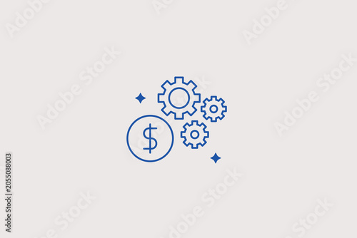 Foto Dollar currency coin beside configuration gears line icon for financial investment automation, budget optimization tool, business revenue engine