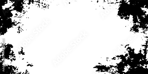 Schilderij op canvas Abstract textured overlay with distressed grunge effect, black ink splatters on white background, vintage frame element