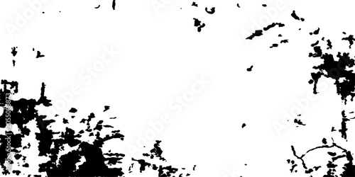 Photos An abstract depiction of chaotic black shapes scattered across a white canvas, evoking a sense of disarray or a fragmented pattern