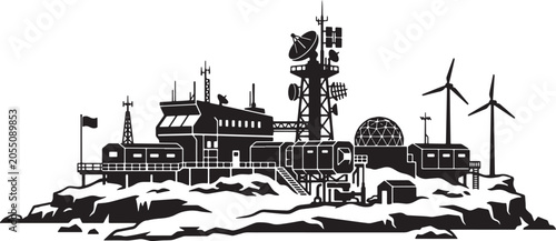 Photos Scientific Research Outpost, Communication Tower, Wind Turbines, and Dome Struct