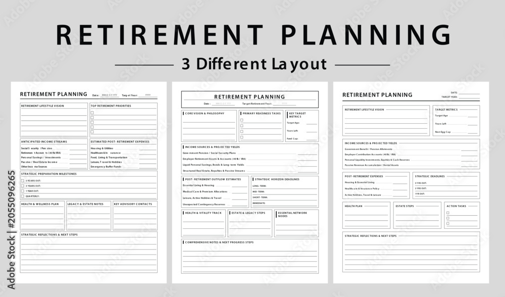 Fototapeta premium Retirement Planning Templates and Financial Goal Organizers - Vector illustration
