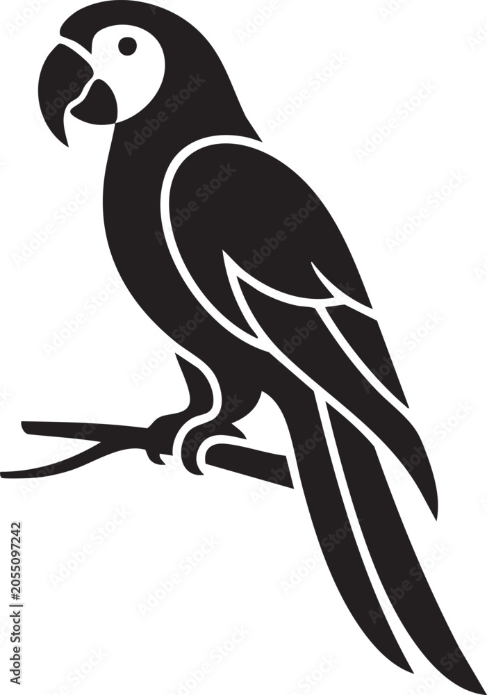 Obraz premium Black Parrot Silhouette Perched on Branch, Generative Ai
