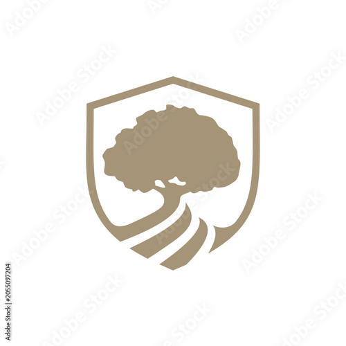 golden tree shield logo vector icon illustration 