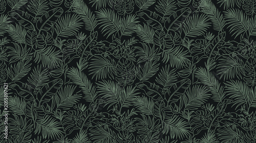 Foto Tropical leaves pattern, jungle foliage seamless background, exotic botanical pr