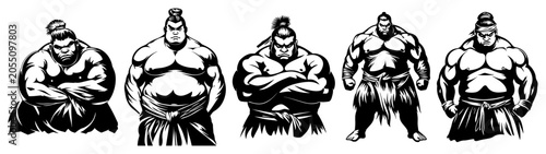 Fotografía Sumo wrestler silhouettes in powerful poses for sports and culture design in gra