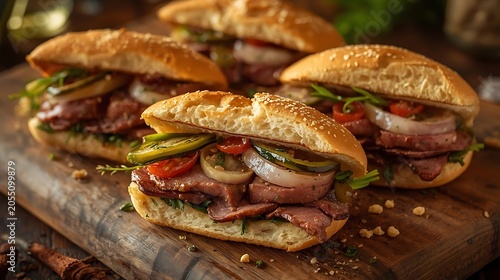 Delicious Italian Subs on Wooden Cutting Board