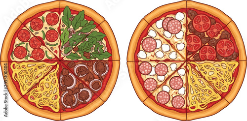 Foto Italian pizza vector set featuring detailed slices with pepperoni cheese tomatoe