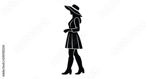 Canvastavla Woman in hat and dress full body silhouette
