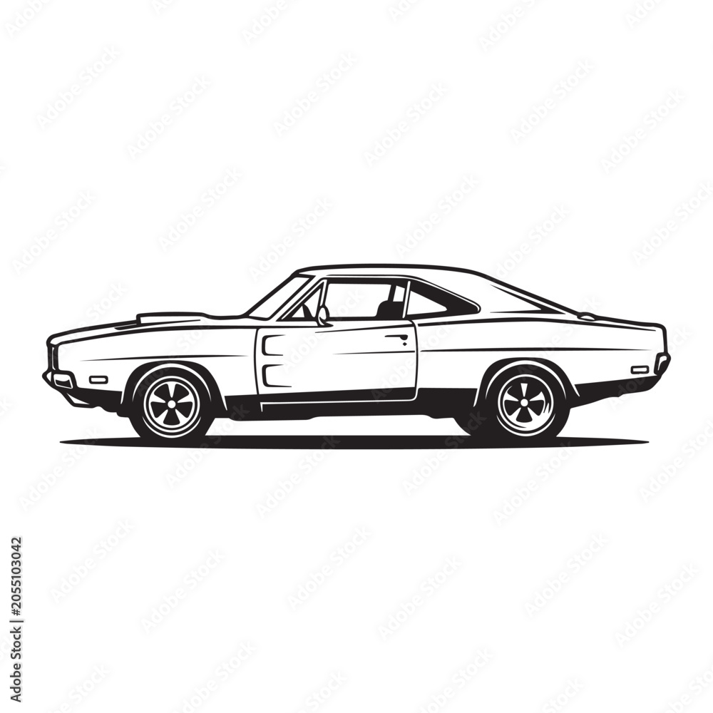 Fototapeta premium Classic American muscle car side view illustration.