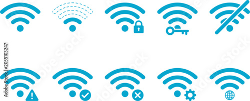 Foto Wifi wireless network connection vector icon set signal status internet security