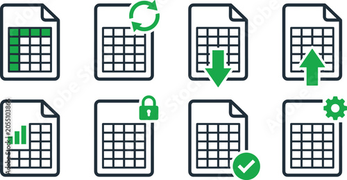 Photos Spreadsheet document file vector icon set excel table data analytics download up