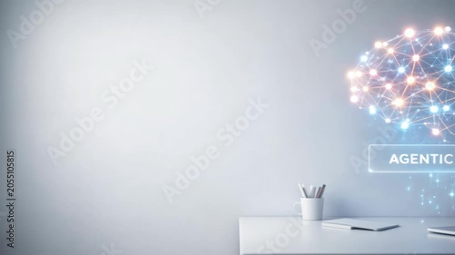 digital brain illustration representing artificial intelligence on modern workspace