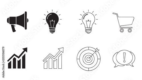 Canvas Print megaphone with business icons for marketing strategy and com