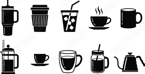 Foto Coffee cup icon vector set beverage mug cafe breakfast tea espresso container tu