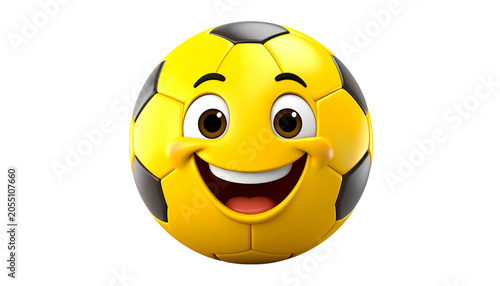 yellow cartoon soccer ball smiling, isolated on transparent background