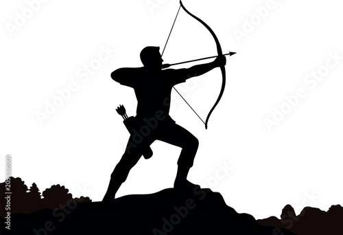 Photos Silhouette of male archer pulling traditional longbow standing on rocky hill min