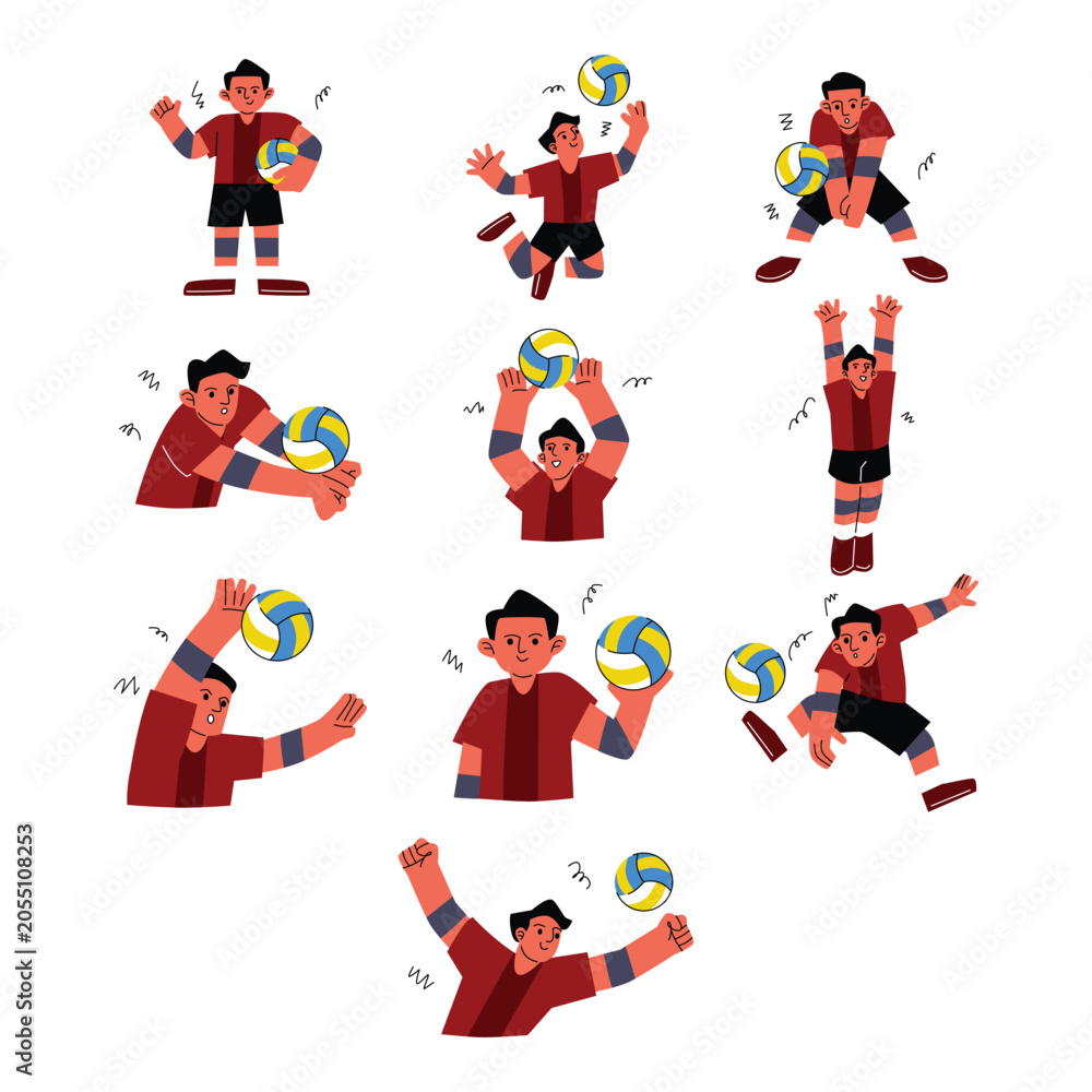 Naklejka premium Volleyball Player Action Pose Character Collection
