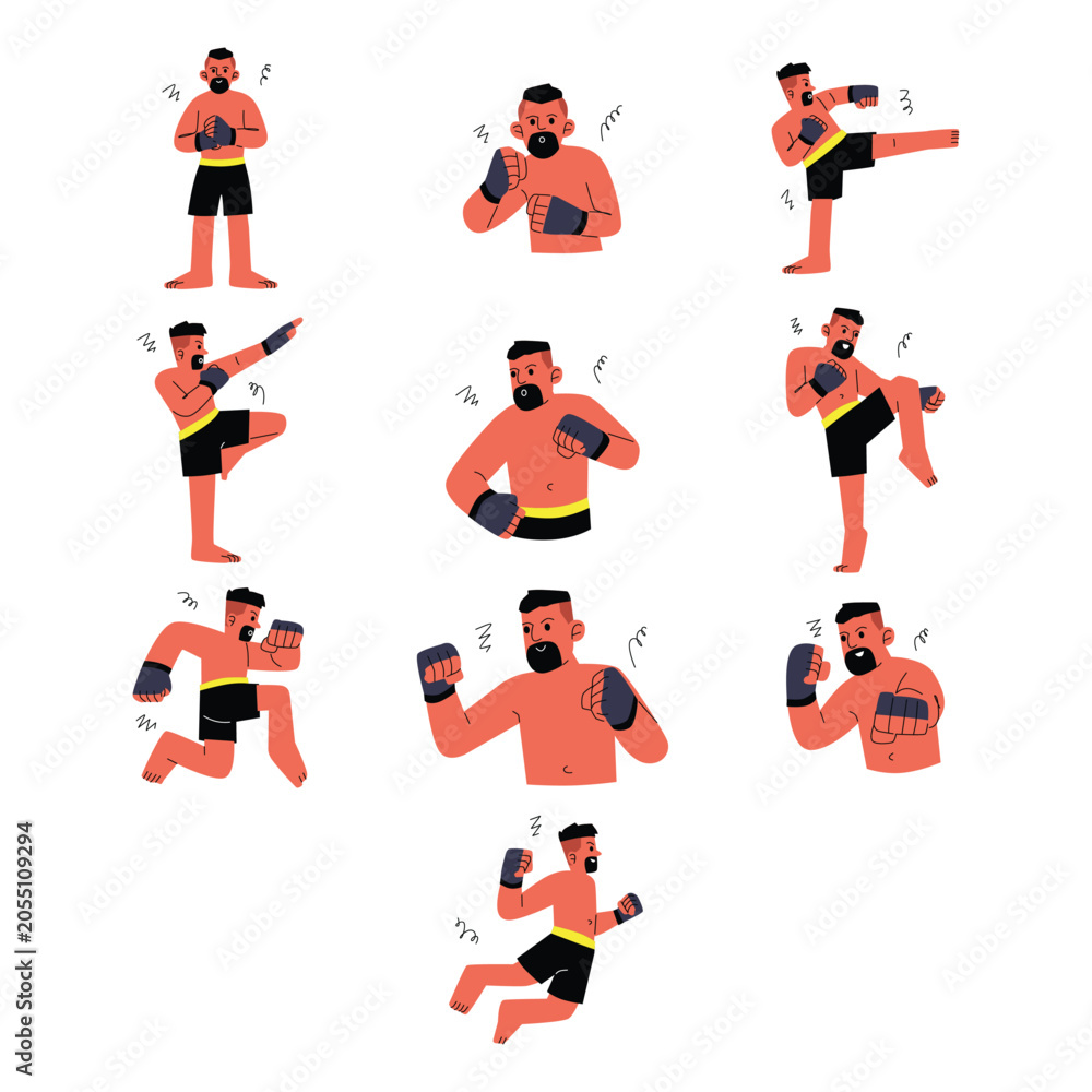 Fototapeta premium Professional Boxing Fighter Action Character Set