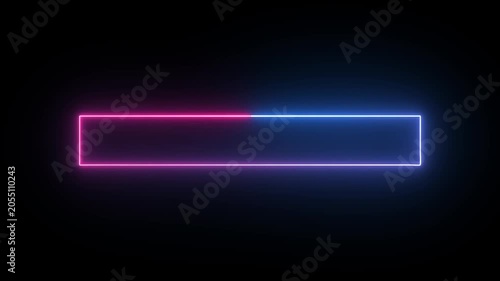 Neon rectangle frame or neon lights horizontal sign. Vector abstract background, tunnel, portal. Geometric glow outline shape or laser glowing lines.
