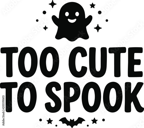 Schilderij op canvas Vector illustration of a cute ghost on transparent background with 'too cute to