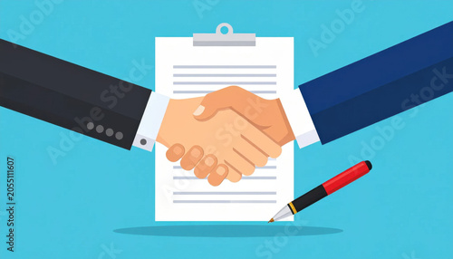 Handshake, contract, document, pen, business