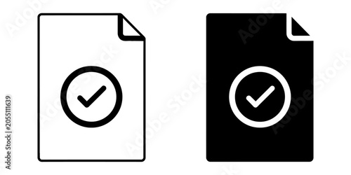 Document file approved vector icon set with check mark document approved validated verified checkmark business interface management