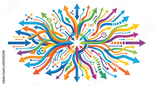 Photos Vibrant dynamic arrows expanding from a central hub