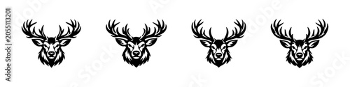 Bild auf Leinwand Set of stylized deer head logos with impressive antlers