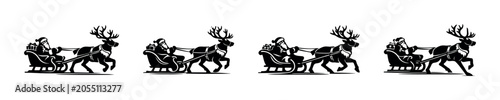 Bild auf Leinwand Santa Claus and reindeer silhouette in sleigh with gifts, festive holiday journe