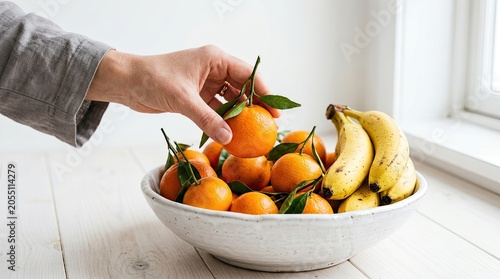 hand holding a bowl of fruit