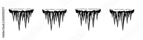 Row of icicles hanging from a frozen ledge in a simple black and white illustration