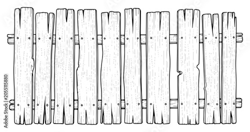 Fotografie Wooden picket fence with rustic texture in hand drawn ink sketch style
