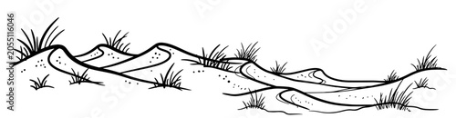 Fotografía Sand dunes with beach grass on coast in hand drawn sketch style
