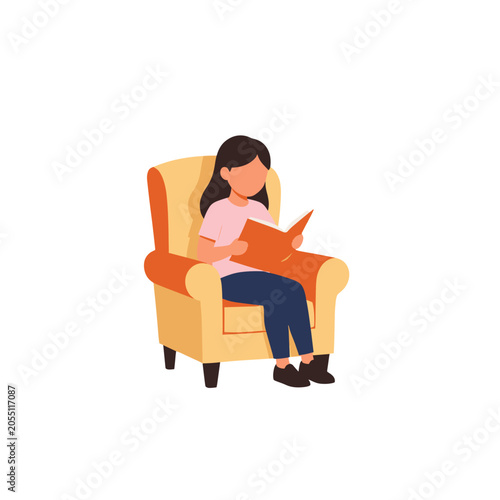 Woman Reading Book in Armchair Illustration, Isolated Transparent Background Vector Icon for Education and Relaxation Concepts