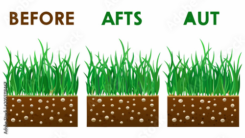 Bild auf Leinwand Grass blades and soil illustration with before and after comparison