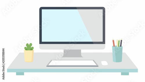 Φωτογραφία Computer workstation with monitor keyboard and accessories vector illustration