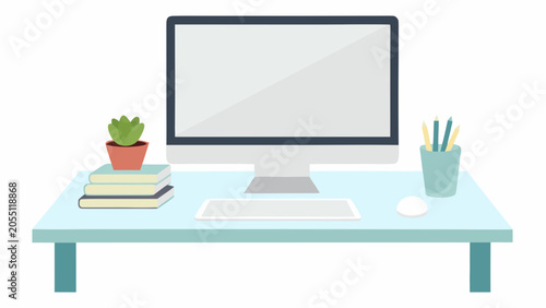 Φωτογραφία Workspace Illustration With Computer Books And Stationery