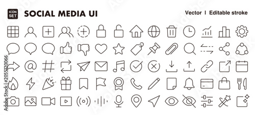 Social Media UI Icon Set – Editable Line Style