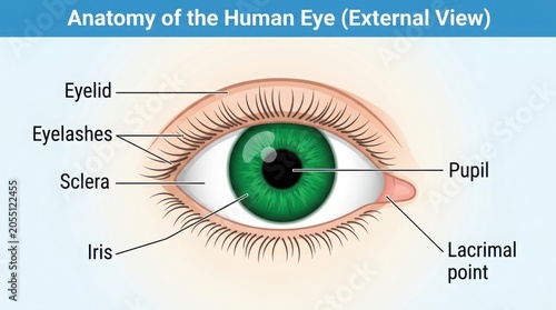 Educational diagram showing anatomy of the human eye parts illustration