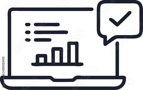 Business analytics and reports presentation screen with bar charts line icon