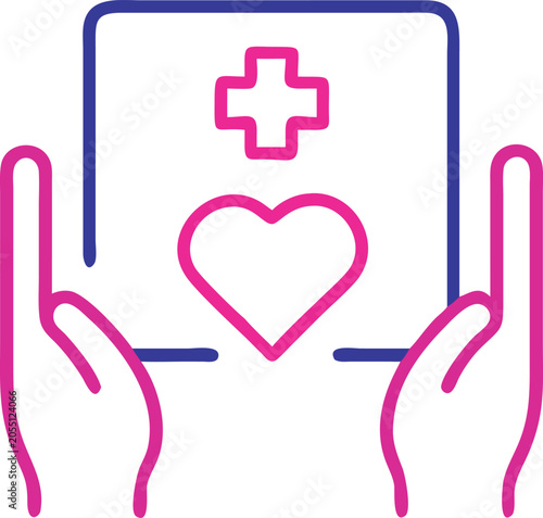 Medical care healthcare assistance hands holding medical box with heart and cross
