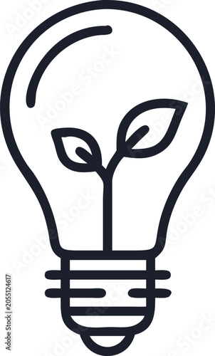 Green eco energy lightbulb icon with leaves growing inside ecology concept