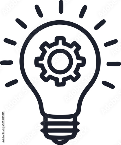 A classic glowing electric lightbulb with mechanical cogwheel gear inside representation icon