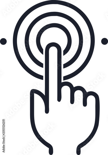Concentric circle touch target with index finger tapping action outline icon